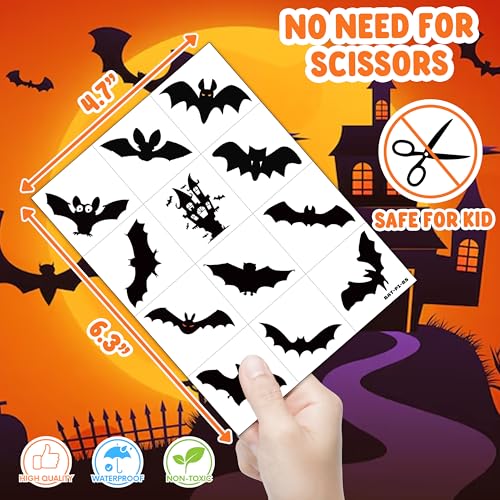 96 PCS Bat Halloween Pre-Cut Temporary Tattoos Birthday Party Decorations Supplies Favors Scary Halloween Bats Cute Decor Tattoo Stickers Gifts For Game Boys Girls Classroom School Prizes Reward