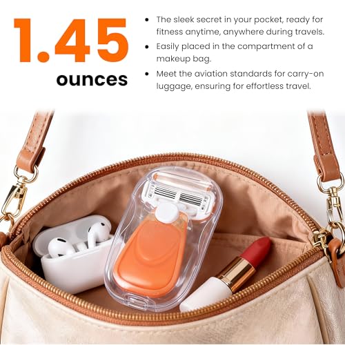 Women's Travel Razor with Lubricating Strip ? 5-Blade Compact Shaver for Sensitive Skin, Includes 1 Handle + 2 Cartridges & Protective Case, Orange