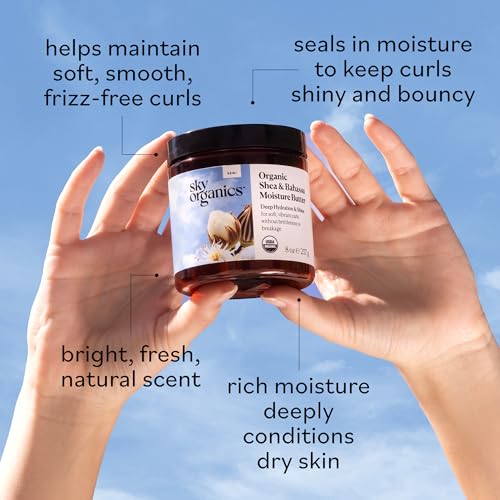 Sky Organics - Organic Shea Butter, Deep Hydration Hair & Skin Nourishing Butter for Curly Hair, Frizz Control, and Smooth Skin ? Organic Plant Oils Blend ? Vegan, Cruelty-Free