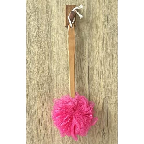 Shower Loofah Body & Back Scrubber - Exfoliating Loofah luffa Bath Brush On a Stick - with Long Wooden Handle Back Brush for Men & Women - Easy Reach Body Wash & Lotion Applicator£¨ 2 Pack- Red£©