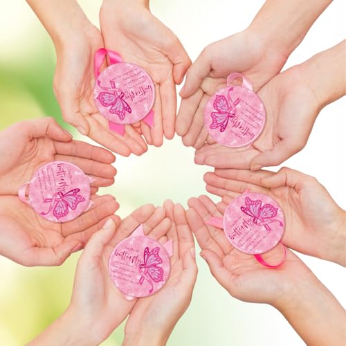 Pinkunn 100 Pcs International Women's Day Gifts Bulk for Woman Pink Inspirational Faith Compact Mirrors for Nurse Coworkers Motivational Cancer Awareness Small Pocket Travel Makeup Mirrors (Butterfly)