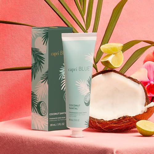 Capri Blue Moisturizing Hand Creams Travel Size ? Flora Edit Collection ? Nourishing Hand Cream for Dry Cracked Hands with Jojoba Oil & Shea Butter ? Skin Care (Coconut Santal, 3 oz pack of 2)