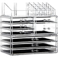 Cq Acrylic 3 Pack Clear Make Up Organizers - Stackable 8 Drawer Organizer for Vanity, Desk, Jewelry, Beauty & Skincare Products