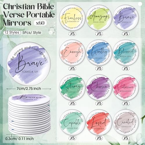 Geelin 60 Pcs Christian Mini Compact Mirrors for Purse Bible Verse Scripture Portable Mirrors Bulk Small Thank You Gift for Mother's Day Sunday School Women Teacher Coworker Employee Staff (Classic)