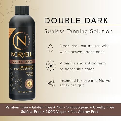 Norvell Premium Spray Tan Solution Double Dark 8 fl oz ? Professional Sunless Tanning Formula for Deep Rich Bronze Glow, Streak Free, Fast Drying, Long Lasting Color