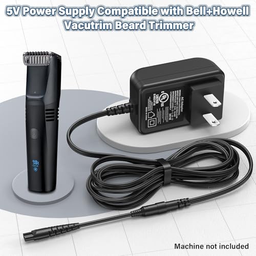 5V 2A Trimmer Charger Replacement Compatible with Bell and Howell Vacutrim Beard Trimmer, Power Cord AC Adapter for Bell+Howell Vacutrim Professional Beard Trimmer Shaver Charging Plug Cable DC5V 5VDC