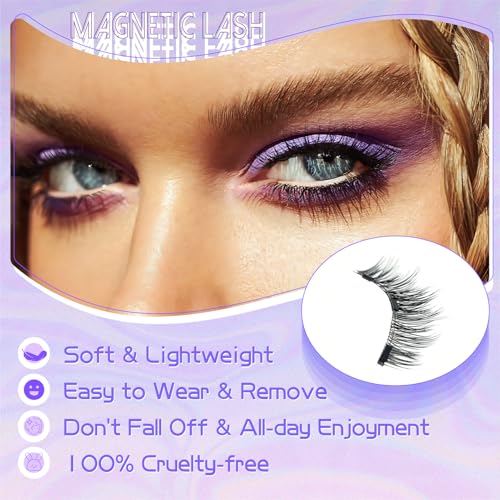 Magnetic Eyelashes With Applicator, Natural-looking, No Adhesive, No Eyeliner, Soft Comfortable Magnetic Lashes, Easy to Wear, Reusable (1Pair Eyelashes)