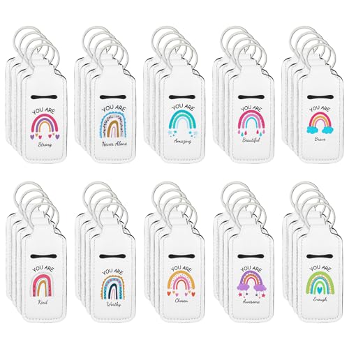 40 Pcs Rainbow Lipstick Holder with Inspirational Words Clip on Lip Gloss Sleeve Keychain Lip Balm Holder Graduation Gifts