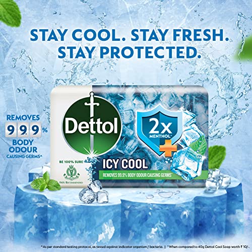Dettol Intense Cool Bathing Soap Bar with Menthol (Buy 3 Get 1 Free - 75g each)