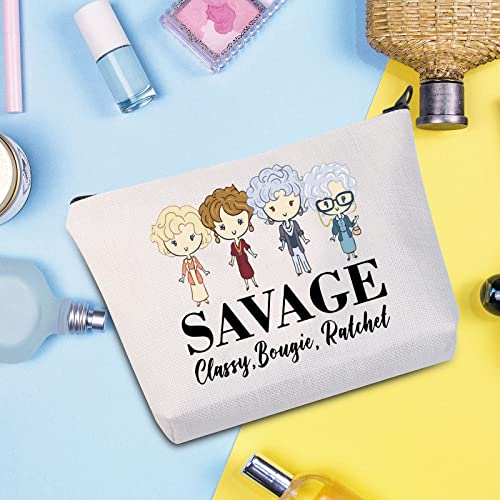 G2TUP Girl Power Gift Women Empowerment Gift Feminist Gift She Is Strong Fierce Brave Full Of Fire Cosmetic Bag and Travel Make Up Pouch With Zipper (Strong Fierce Brave White Bag)