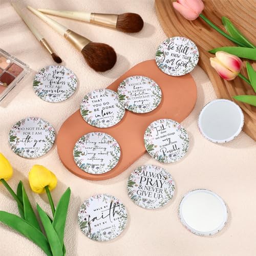 60 Pcs Mini Christian Compact Mirrors for Women Wildflower Bible Verse Pocket Purse Mirrors Inspirational Religious Scripture Gifts for Women Day Employee Mom Coworkers Church Party Favor
