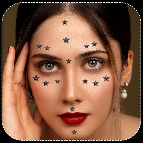 3 Sheets Face Gems Face Jewels, Self Adhesive Hair Gems Festival Star Rhinestone Stickers for Face, Eye, Makeup, Body, Stick on Gems, Star Face Stickers for Kids, Women(04. Black)