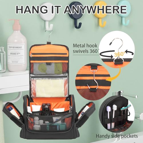 Tactical Toiletry Bag for Men - Hanging Mens Toiletry Travel Bag Shower Bathroom Organizer for Traveling, Shaving & Toiletries Kit, Portable Hygiene Bag with Handle & Swivel Hook, Black