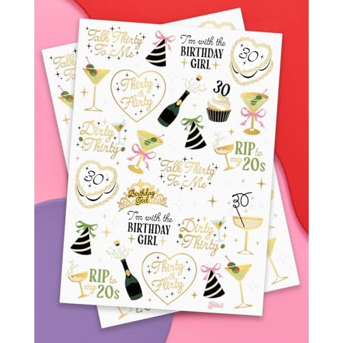 xo, Fetti 30th Birthday Temporary Tattoos - 50 Gold Foil Pcs | Birthday Cocktail Accessory, Dirty Thirty Olive Party Favor, Cute RIP to My 20s Bday Activity