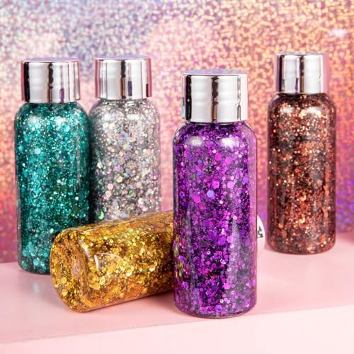 GL-Turelifes Mermaid Sequins Chunky Glitter Liquid Eyeshadow Glitter Body Gel Festival Glitter Cosmetic Face Hair Nails Makeup Long Lasting Sparkling 30g (#09 White)