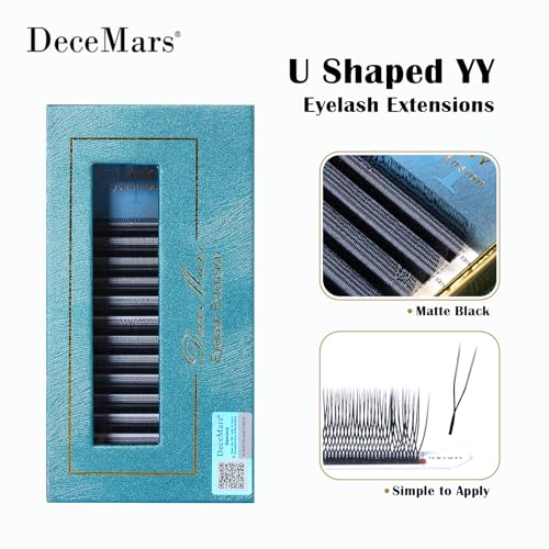 DeceMars U Eyelash Extensions Supplies 0.07mm D Curl 8-14mm Mixed Tray Easy Fans 2D UU Eye Lashes 1400 Pcs Y Shaped Premade Soft Russian Volume Eyelashes Matte Black 12 Rows (UU-0.07-D-8-14mm Mix)