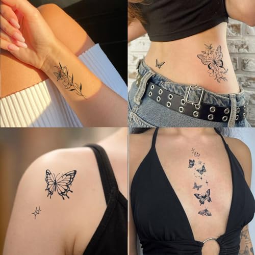 Butterfly Semi-Permanent Tattoos for Women - 2 Weeks Long Last,Realistic Butterfly Fake Tattoos for Body Art/Fades Naturally/No Reflection/Waterproof