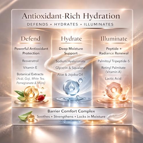 Radiant Antioxidant Moisture Creme 1.7 oz Squalane Face Cream for Women Aging Skin For Dry, Sensitive, Facial Moisturizer Wrinkles Dark Spots Sun Damage