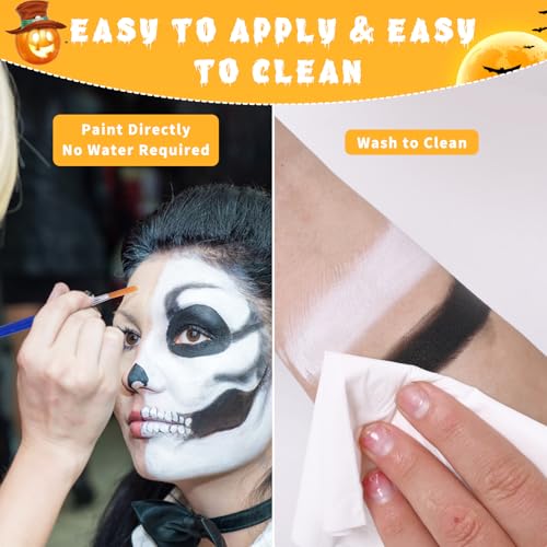 Halloween Black and White Face Paint Kit - 7pcs Large Capacity Facepaint for Adult Clown SFX Zombie Special Effects Makeup With Brushes & Sponges