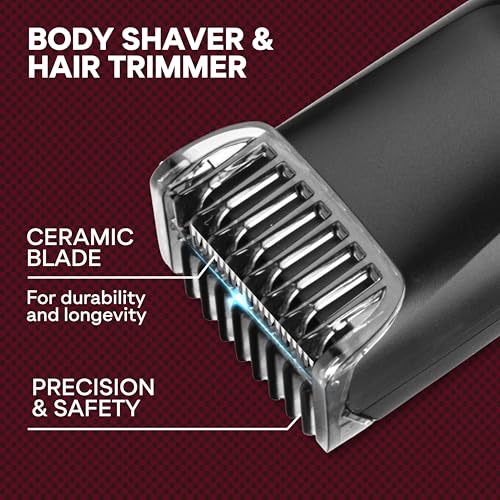 Bell+Howell Vacutrim Cordless Body Shaver for Men, Rechargeable Grooming Tool with 20 Trim Settings, Integrated Vacuum System - Black, 7.5", As Seen On TV