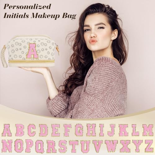Birthday Gifts for Girls, Personalized Initial Make up Bag 18th Birthday Gifts for Girls Women, Travel Make up Bag Cosmetic Bag Preppy Stuff Bag for Her Mom Girlfriend Wife Teacher - C