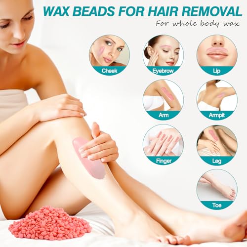 16oz Rosin-Free Hard Wax Beads, Hypoallergenic Wax Bead for Brazilian Bikini Waxing, Professional Stripless Coarse Hair Removal Wax Beans for Sensitive Skin, Body, Face, Legs, 3 Silicone Sticks