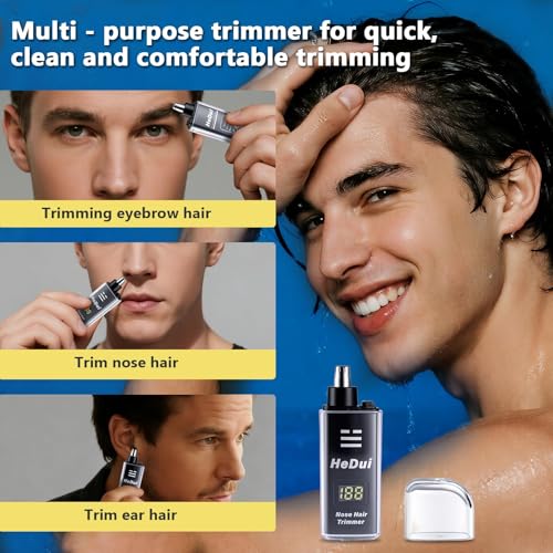 10 Pack Nose Hair Trimmer for Men and Women USB Rechargeable with Digital Display Nose and Ear Trimmer for Men Dual Edge Rotating Blades Easy Clean Detachable Head Compact and Travel Friendly