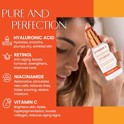 Vitamin C Under Eye Serum - Anti-Aging, Reduces Eye Bags, Puffiness, Dark Circles & Wrinkles - Dermatologist Tested, Korean Skin Care - 1 oz / 30 ml (2 Pack)