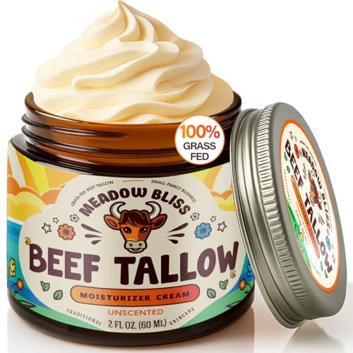 Beef Tallow for Skin - Moisturizer Cream - 100% Grass Fed - Whipped Beef Tallow - Organic Jojoba Oil - Organic Shea Butter - Supports Eczema, Rosacea - Made in USA - Unscented - 2 oz