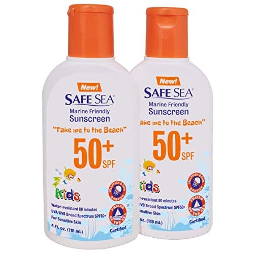 Safe Sea SPF50+ Kids sunscreen - Jellyfish and Sea lice protective lotion. Very Water Resistant, Sensitive skin Reef-Safe Sunscreen. Oxybenzone and Octinoxate free, Paraben free, 4 fl. Oz. Pack of 2