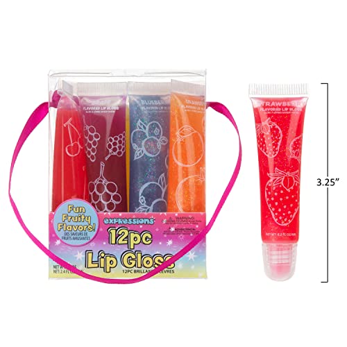 EXPRESSIONS 12-Pack Flavored Lip Gloss Bulk Set | Non-Toxic, Kid-Safe Squeeze Tubes for Party Favors, Goodie Bag Fillers & Classroom Gifts