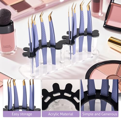 Acrylic 8 Holes Tweezer Holder for Eyelash Extensions Tweezer Stand Display Storage Eyelashes Extension Supplies (Black)