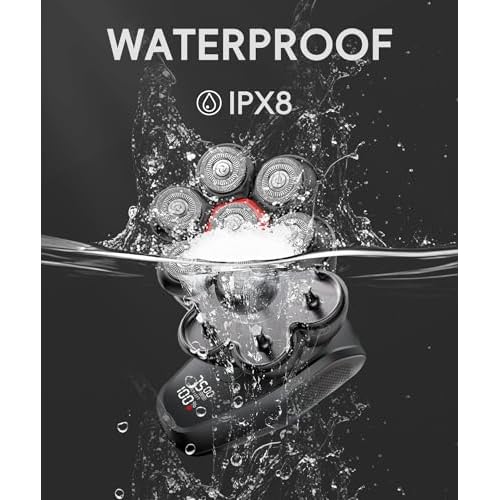 Head Shavers for Bald Men - IPX8 Waterproof Electric Razor for Wet/Dry Use with LED Display, USB-C Fast Charge & 5 Attachments Black