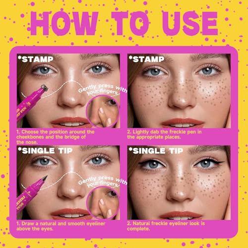 Dual-Ended 2-in-1 Freckle Pen & Stamp, Professional Waterproof Set with Precise Tip for Natural Sunkissed Freckles, Smudge-Proof Long-Wear, Ideal Fake Freckle Makeup Tool