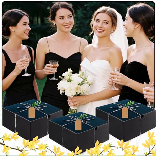 CITYCHALET 49Pcs Bridesmaid Gifts Set of 4 Black,Maid of Honor Proposal Gift Boxes Set,Cosmetic Bag Scented Candle Jewelry Box Metal Hair Clip Knot Bracelet Bachelorette Party Bridal Shower
