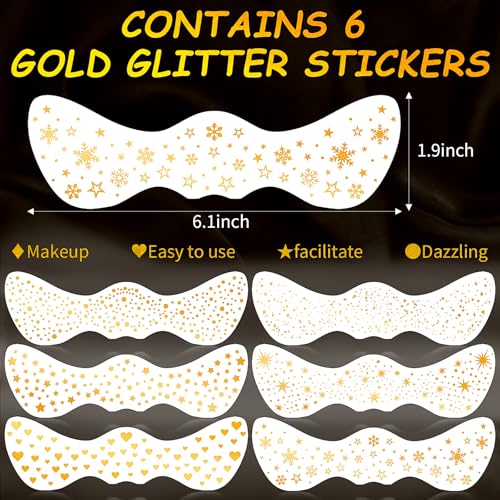 Glitter Gold Freckles Face Tattoo, Glow Up Makeup Patches - Face Glitter Speckles Patches - Cute Glitter Makeup Accessories for Women - Cosmetic Glitter for Face - 6 Sheets