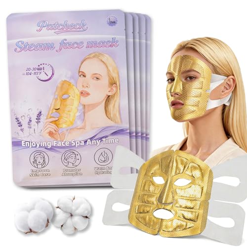 Full Face Steam Mask, Disposable Self-Heating Facial Warm Compress, Gentle Cotton Mask for Deep Pore Cleansing & Skincare Absorption, Portable for Travel, Gifts for Women (5 Pack)