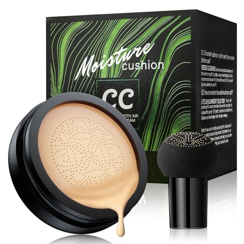 Mushroom Head Air Cushion CC Cream - Tattoo Cover up BB Cream Face Makeup Foundation, Moisturizing Concealer Brighten Long-Lasting, Even Skin Tone for All Skin Types (Natural)