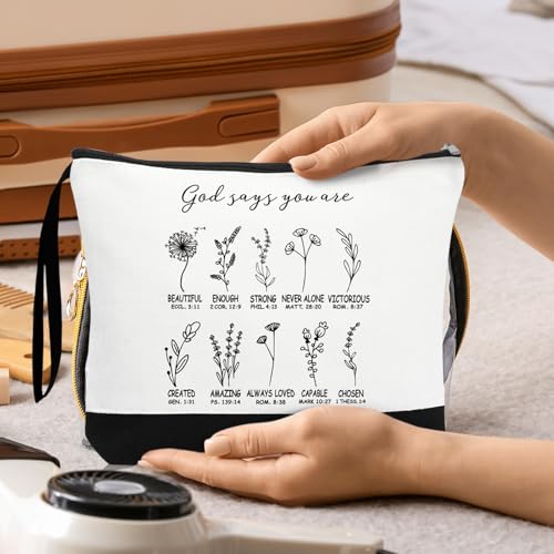 Kacctyen Christian Gifts Bulk for Women International Womens Day Gifts Bulk, God Says You Are Makeup Bags, Bible Verse Cosmetic Bags with Zipper, Inspirational for Women, Church Retreat(20 Pcs)
