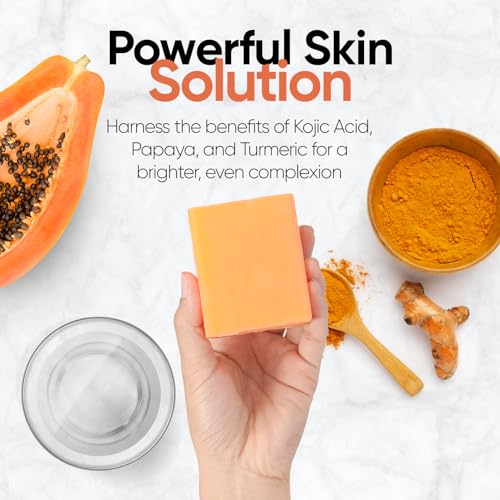 Papaya Soap Face & Body Wash ? Skin Brightening Papaya Soap Bar for Dark Spots ? Reduce Acne, Cleanse Scars, & Even Skin Tone ? with Turmeric, Kojic Acid & Essential Oils ? for All Skin Types (2 pack)