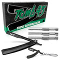 Tomb45 Triple Cartridge Razor Holder | Disposable Razor Safety Handle For Barbers | 100% Metal Grip & 3 Adjustable Blade Exposure Options For Shaving | Men's Straight Edge Razors Manual Shaver