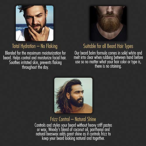 Woody's Beard Balm for Men - Facial Hair Conditioner & Beard Softener for Men, Leave-in Moisturizer, Beards Wax, 2 Oz, 2 Pack