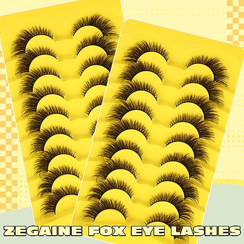 Natural Lashes Cat Eye False Eyelashes Wispy Mink Lashes that Look Like Extensions Fox Eye Lashes 9 Pairs by Zegaine