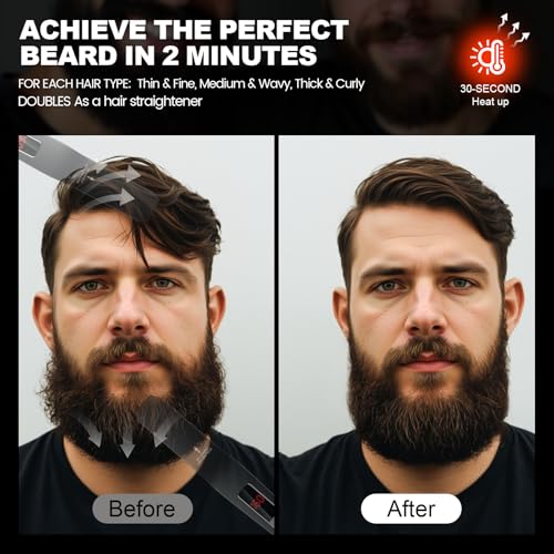 Beard Straightener for Men, 2 in 1 Heated Beard Brush, 6 Temperature Settings LCD Display Anti-scalding Hot Comb for Beard Care Kit for Men Gifts Set