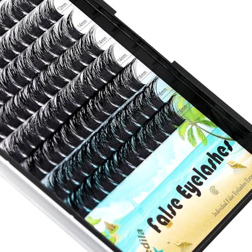 Large Pack 8-20mm to Choose D Curl Cluster Eyelash Extensions D Curl Wide Stem Individual False Eyelashes Dramatic Volume Eye Lashes Set Home DIY Lashes (Mixed 10-12-14-16mm Kit)