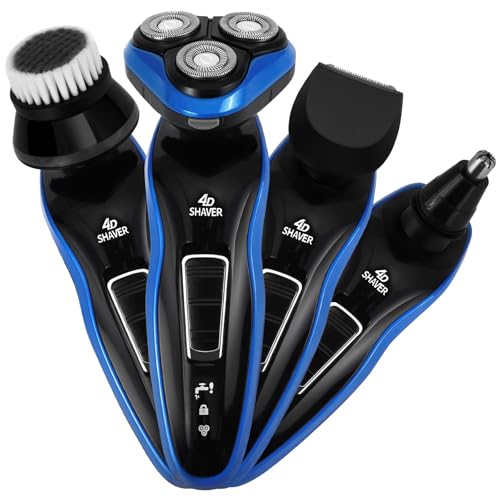 4-in-1 Electric Shaver for Men, All-in-One Men's Grooming Kit, Rechargeable Waterproof Men Electric Shaver, Wet & Dry Shaving with Cordless Beard, Nose Hair Trimmer