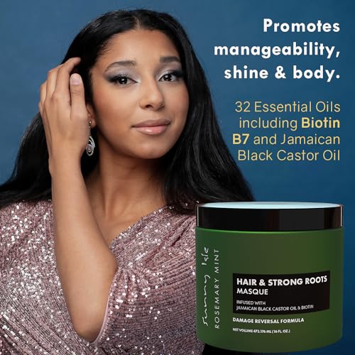 Sunny Isle Rosemary Mint Hair & Strong Roots Masque - Biotin, Jamaican Black Castor Oil - 16 oz