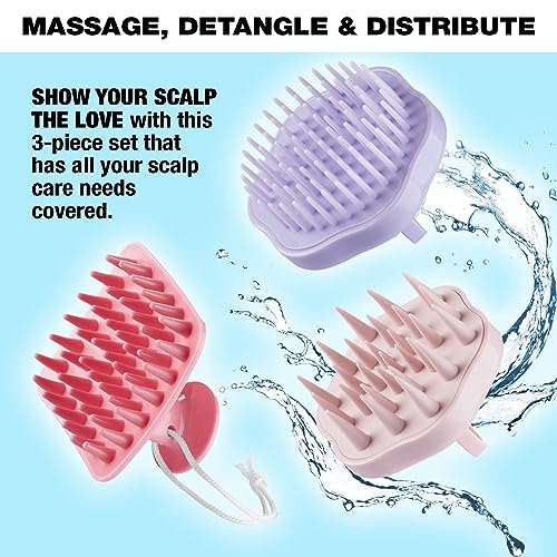 Conair Scalp Massager - Scalp Massager hair growth - Head Massager Scalp - 3 Unique Brush Heads - 3 Pack