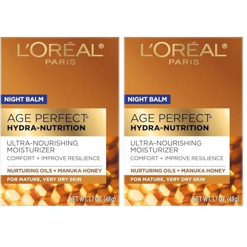 L'Oreal Paris Skincare Age Perfect Hydra Nutrition Ultra Nourishing Honey Night Balm,Face Moisturizer to Comfort,Improve Resilience on Dry Skin,Manuka Honey and Nurturing Oils,1.7 oz.,(Pack of 2)