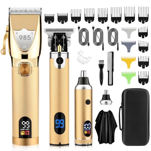 Professional Hair Clippers Hair Trimmer for Men,Beard Trimmer Nose Hair Trimmer Set,Cordless Electric shavers Razor for Men,Barber Clippers T-Blade Trimmer Haircutting Grooming Kit